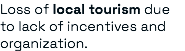 Loss of local tourism due to lack of incentives and organization.